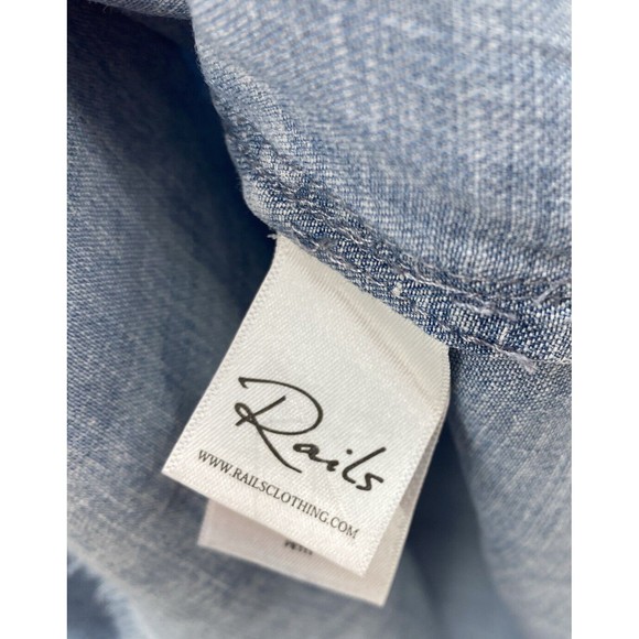 Rails Zimi Top Womens S Blue Linen Blend Chambray Long Sleeves Tie Flare Cuffs - Picture 9 of 13